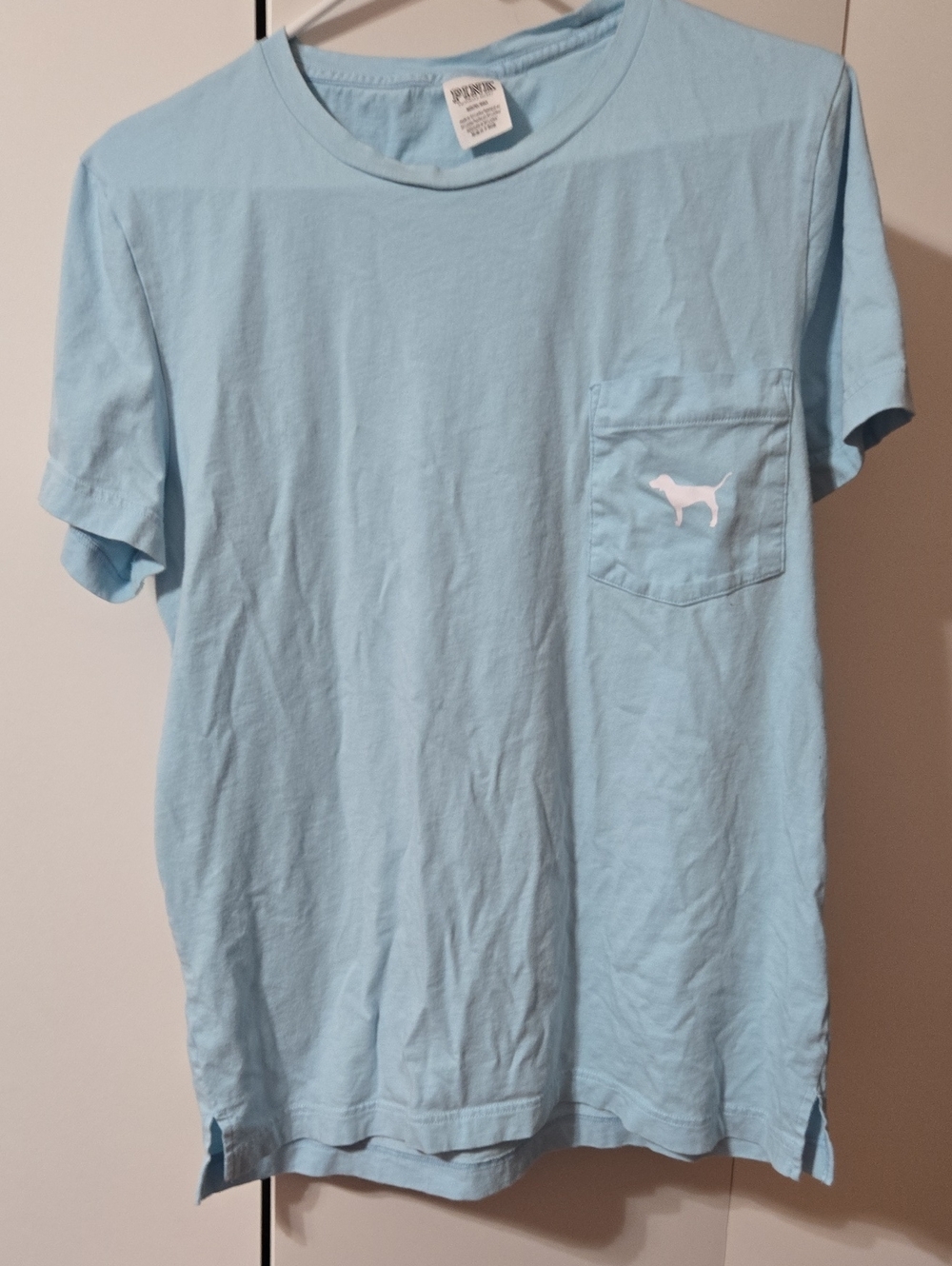 PINK Victoria's Secret Light Blue Pocket Tee with White Dog Logo